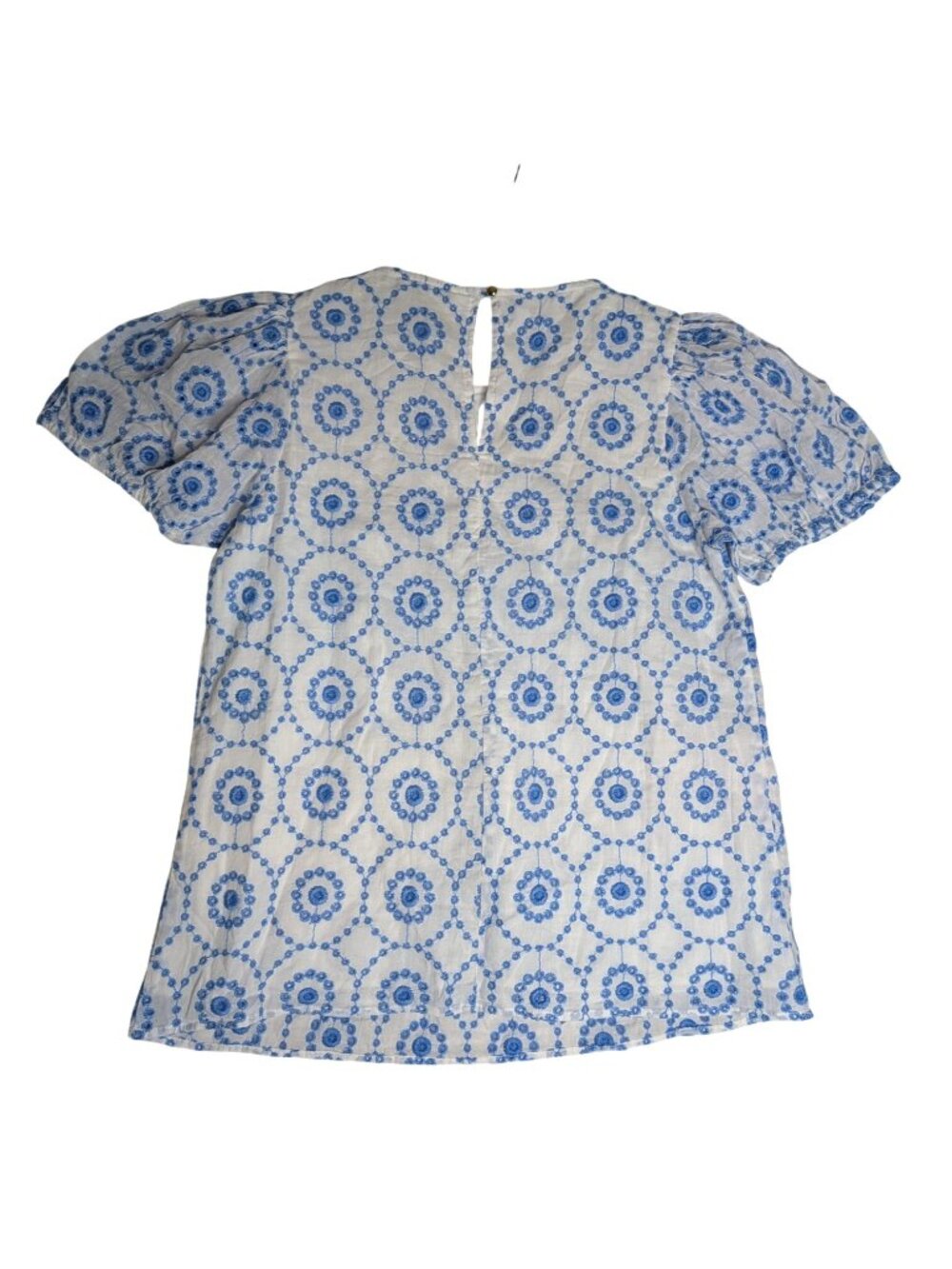 SAIL TO SABLE Blue & White Embroidered Eyelet Puff Short Sleeve Babydoll Top - S - Picture 14 of 15